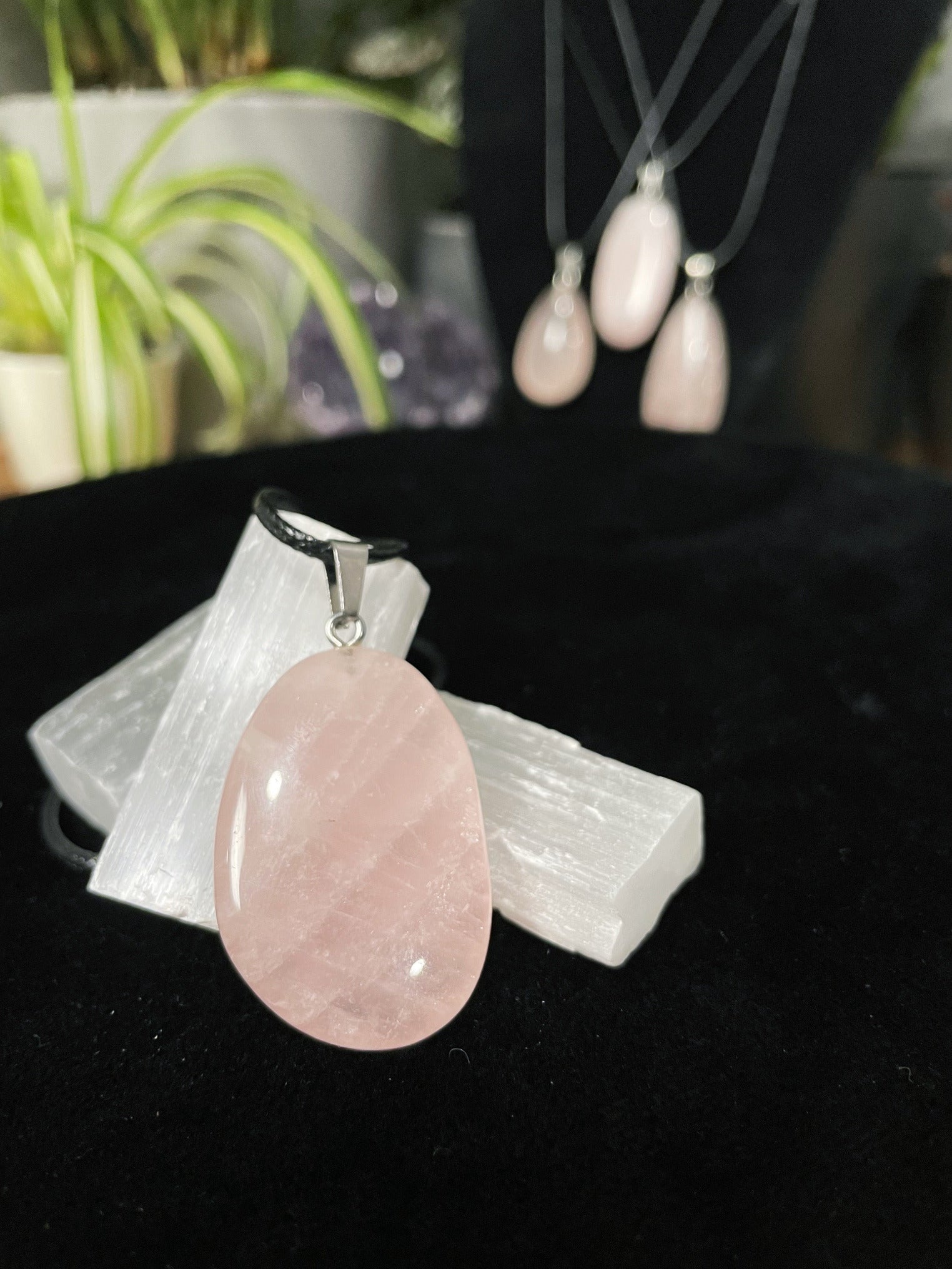 Rose Quartz Random Shape Pendant Necklace crystal
