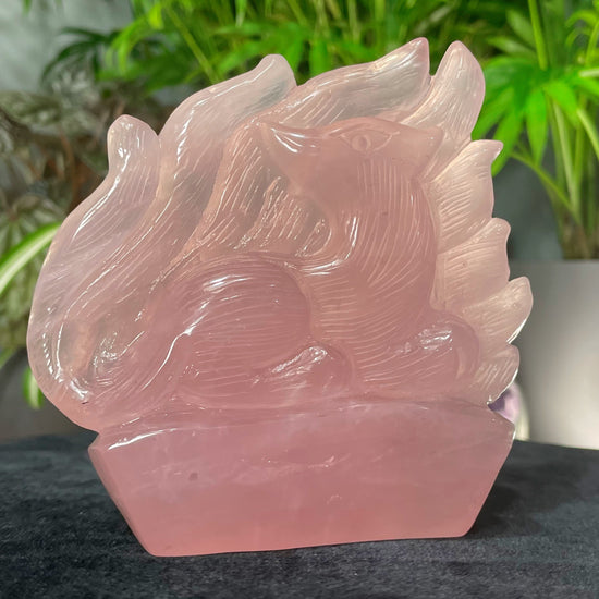 Hand-Carved Rose Quartz Nine-Tailed Fox Crystal Carving video