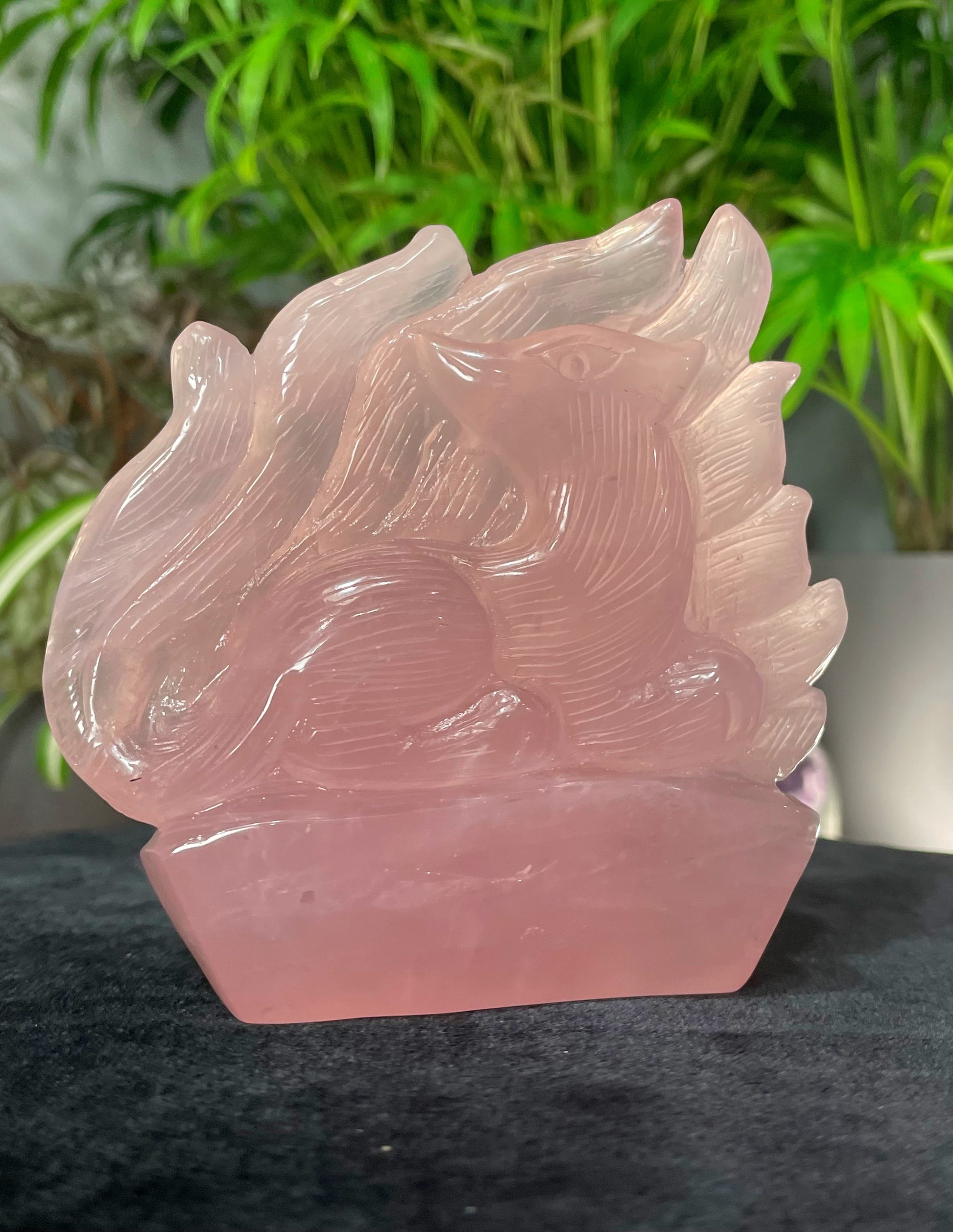 Hand-Carved Rose Quartz Nine-Tailed Fox Crystal Carving video