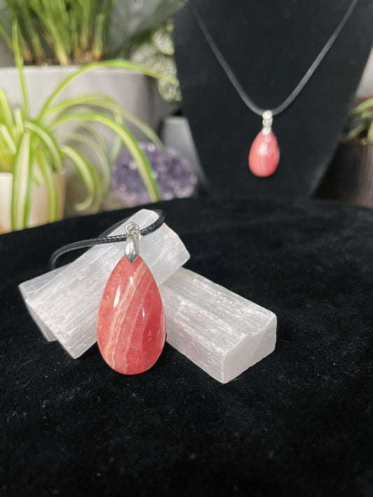 High-Quality Rhodochrosite Teardrop Necklace (B) - The Wandering Fox Emporium, Your Crystal Store