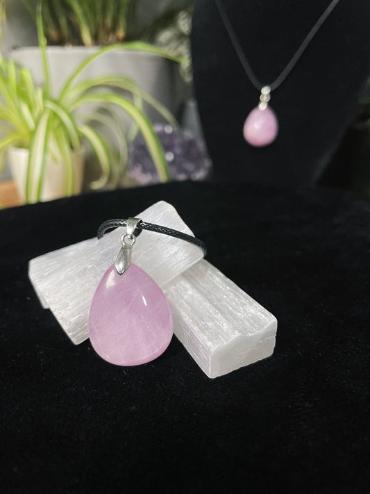 Kunzite Teardrop Necklace (B) - The Wandering Fox Emporium, Your Crystal Store