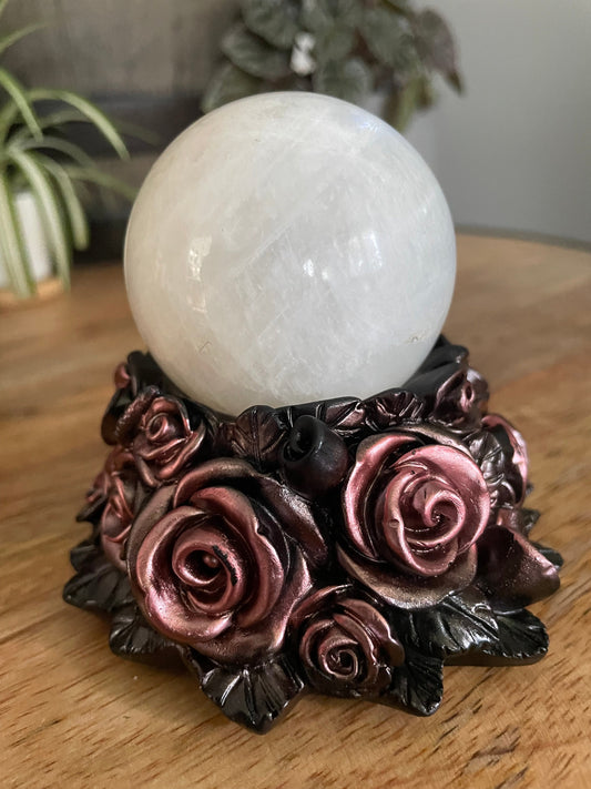 Rose Gold Roses Crystal Sphere Stand - The Wandering Fox Emporium, Your Metaphysical Store side