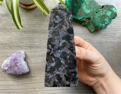 Mystic Merlinite (Indigo Gabbro) Crystal Obelisk (C) back