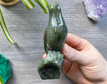 Moss Agate Raven Crystal Carving side 2