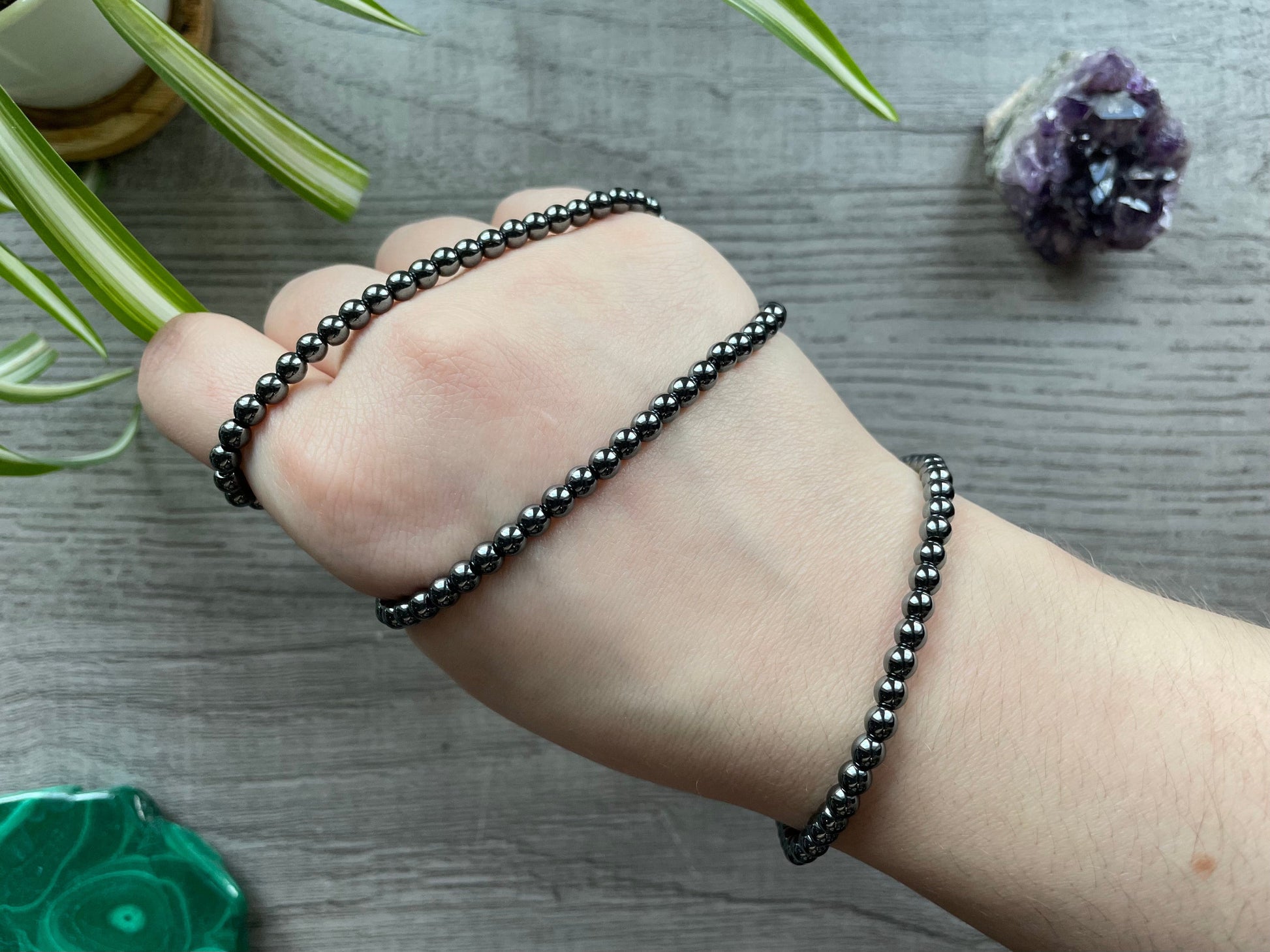 Hematite Bracelet 4mm crystal selection
