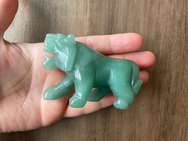 Hand-Carved Green Aventurine Tiger Crystal Carving size