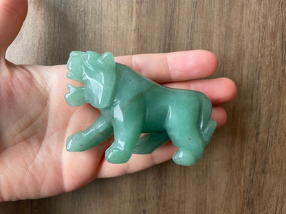 Hand-Carved Green Aventurine Tiger Crystal Carving size