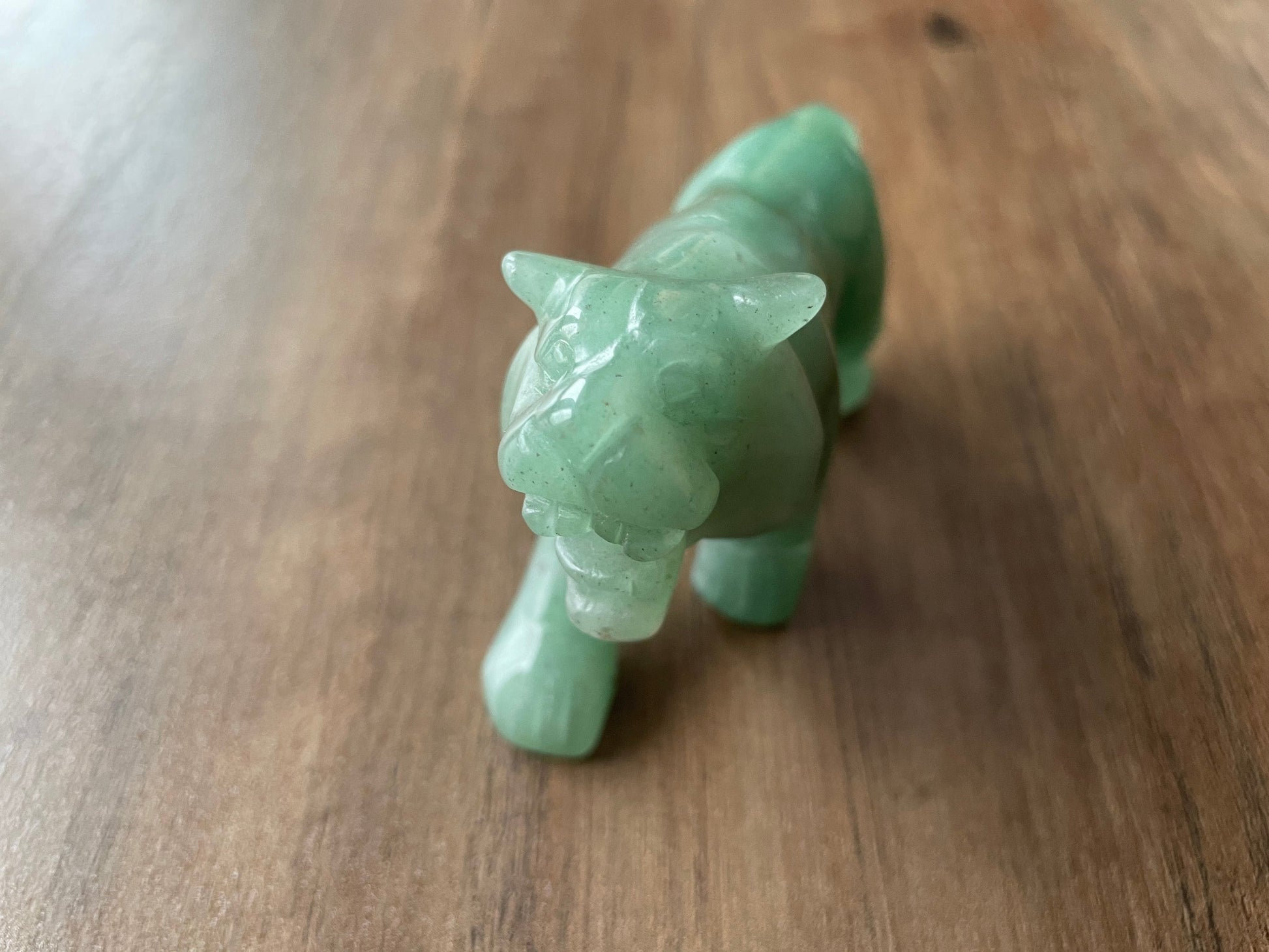 Hand-Carved Green Aventurine Tiger Crystal Carving close up