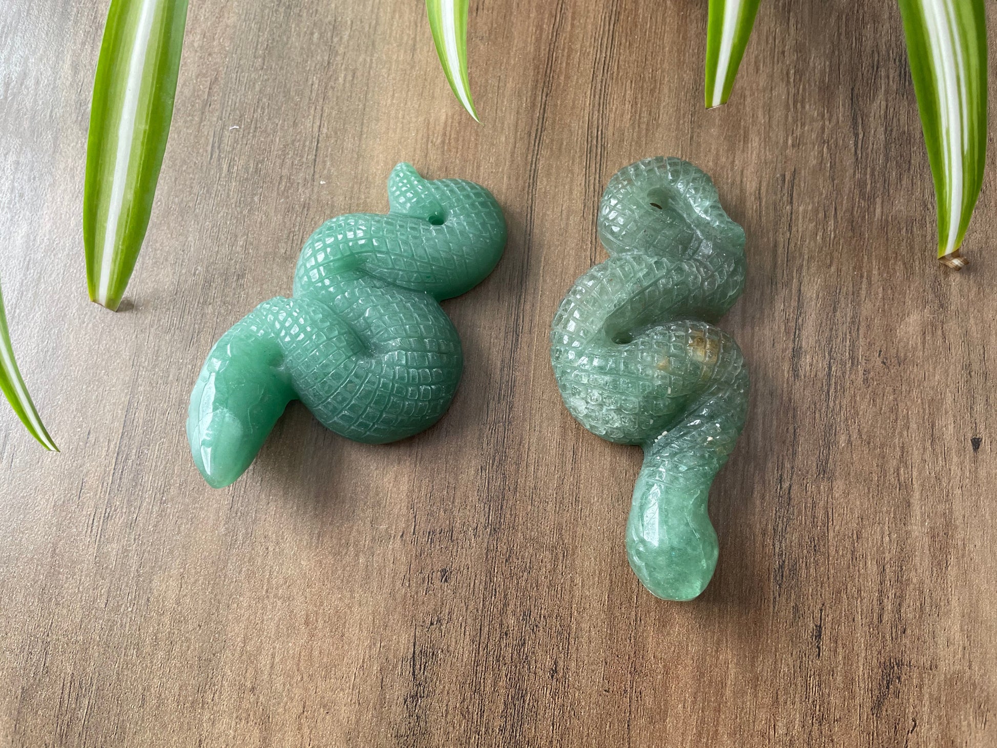 Large Green Aventurine Snake Crystal Carving close up