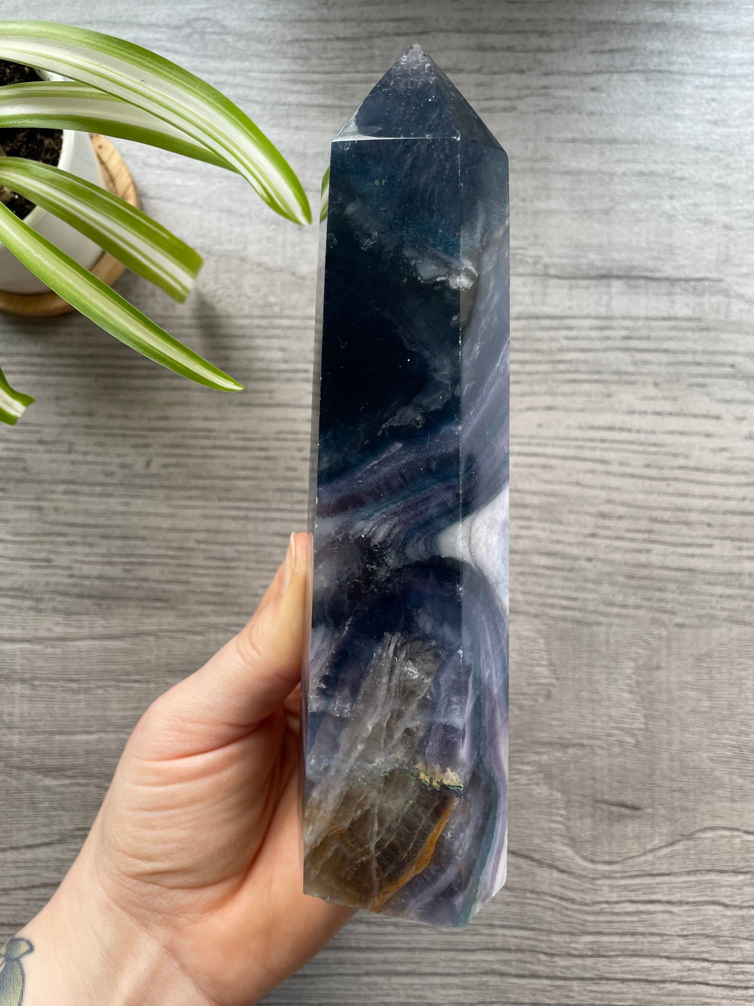 Silky Fluorite Crystal Tower side