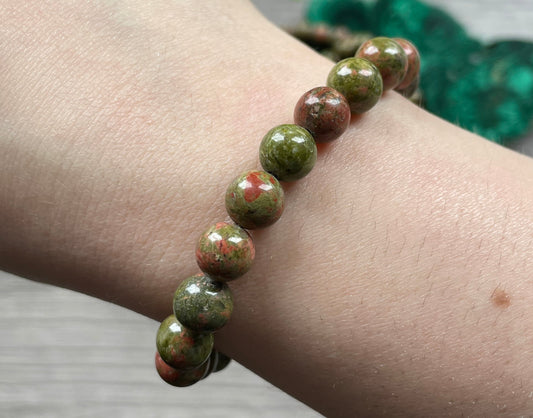 Unakite Bracelet 8mm - The Wandering Fox Emporium, Your Crystal Store