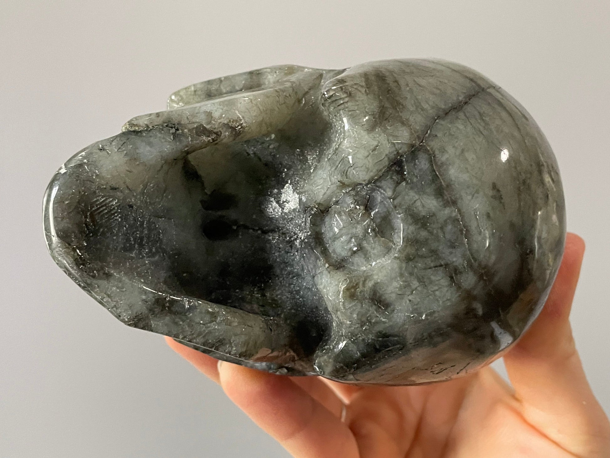 Labradorite Crystal Skull 1.15kg (Purple Rainbow) - The Wandering Fox Emporium, Your Metaphysical Store bottom