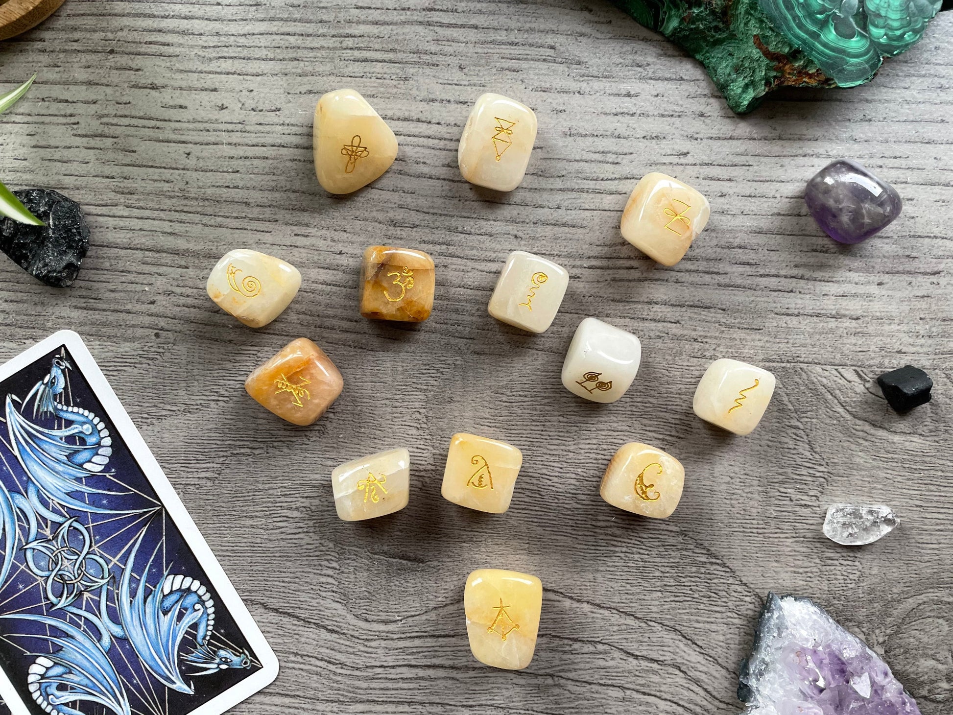 Reiki Golden Healer Symbol Stones close up