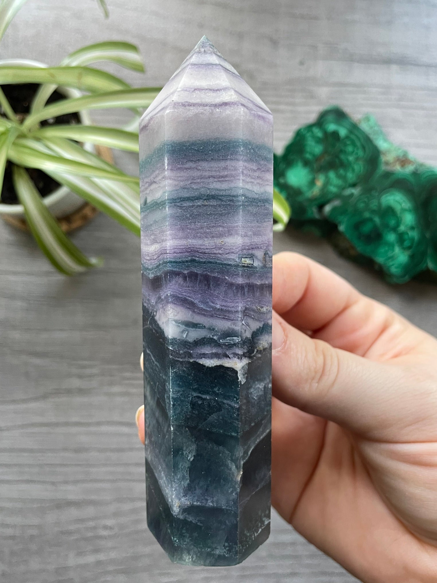 Silky Fluorite Small Crystal Tower back