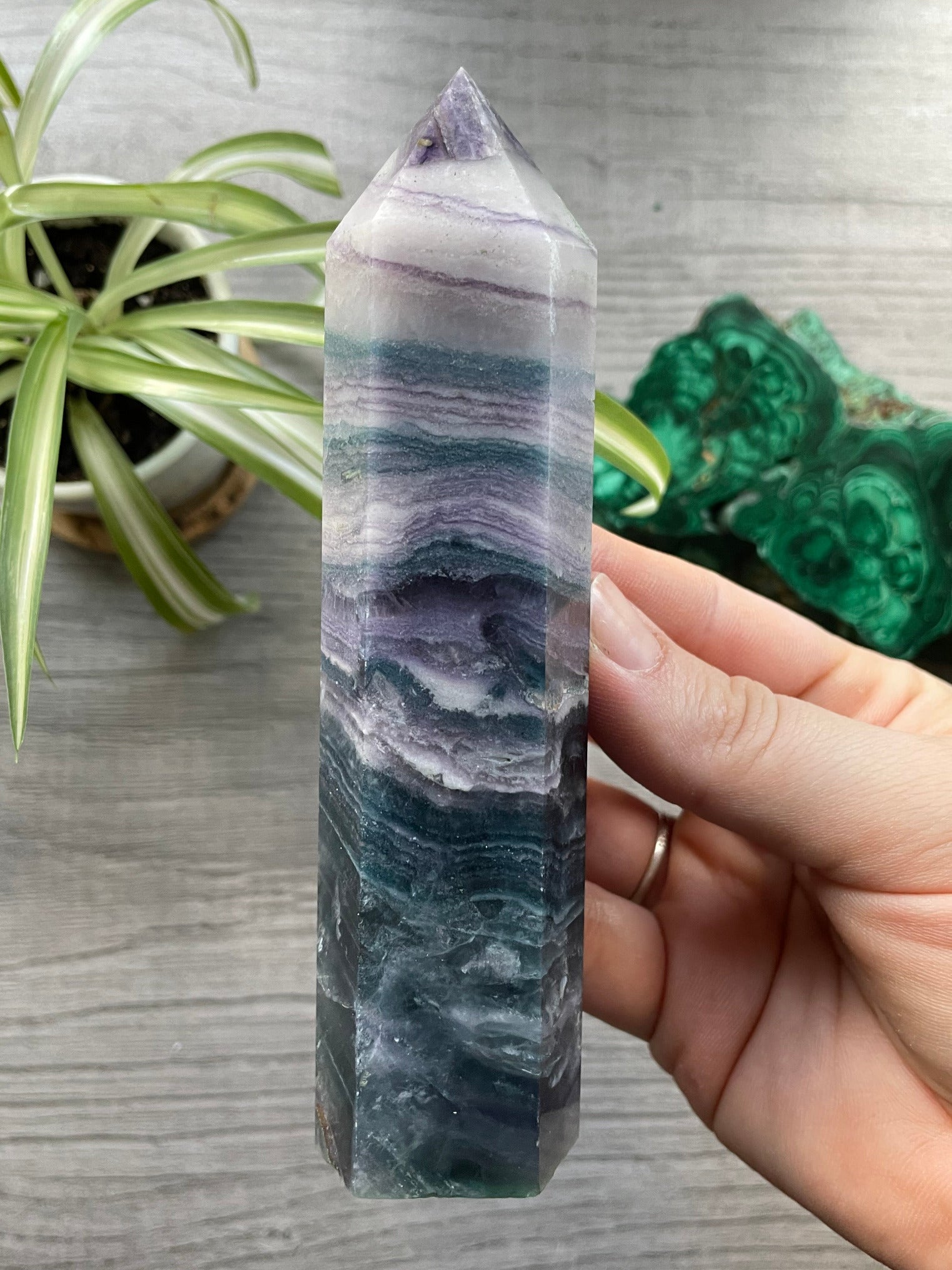 Silky Fluorite Small Crystal Tower back