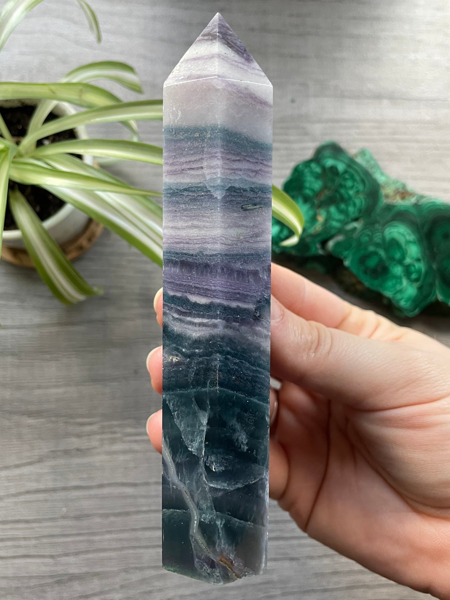 Silky Fluorite Small Crystal Tower side