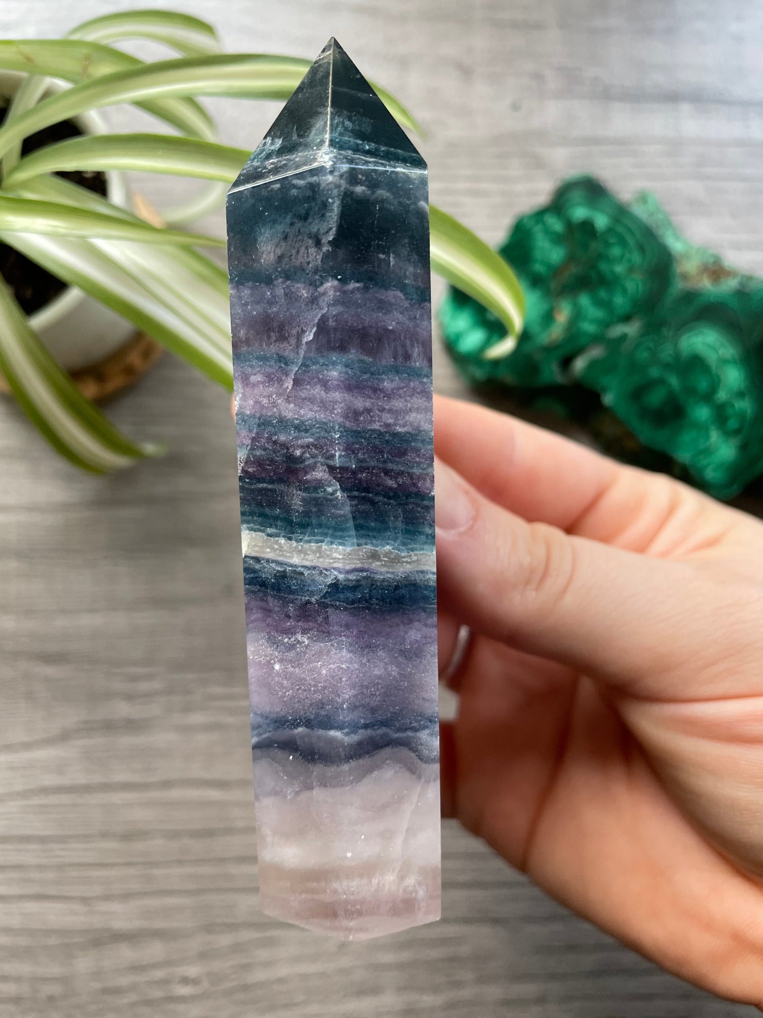 Silky Fluorite Small Crystal Tower back