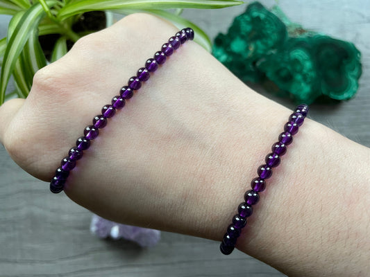 High-Quality Amethyst Bracelet 4mm - The Wandering Fox Emporium, Your Crystal Store selection