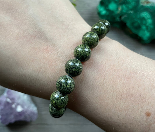 Serpentine Bracelet 10mm - The Wandering Fox Emporium, Your Crystal Store