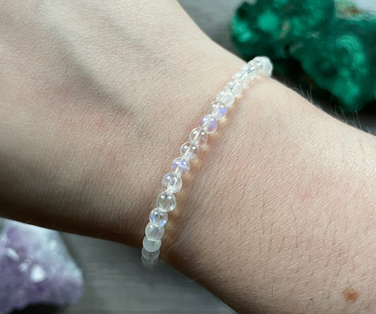 White Moonstone Bracelet 4mm - The Wandering Fox Emporium, Your Crystal Store