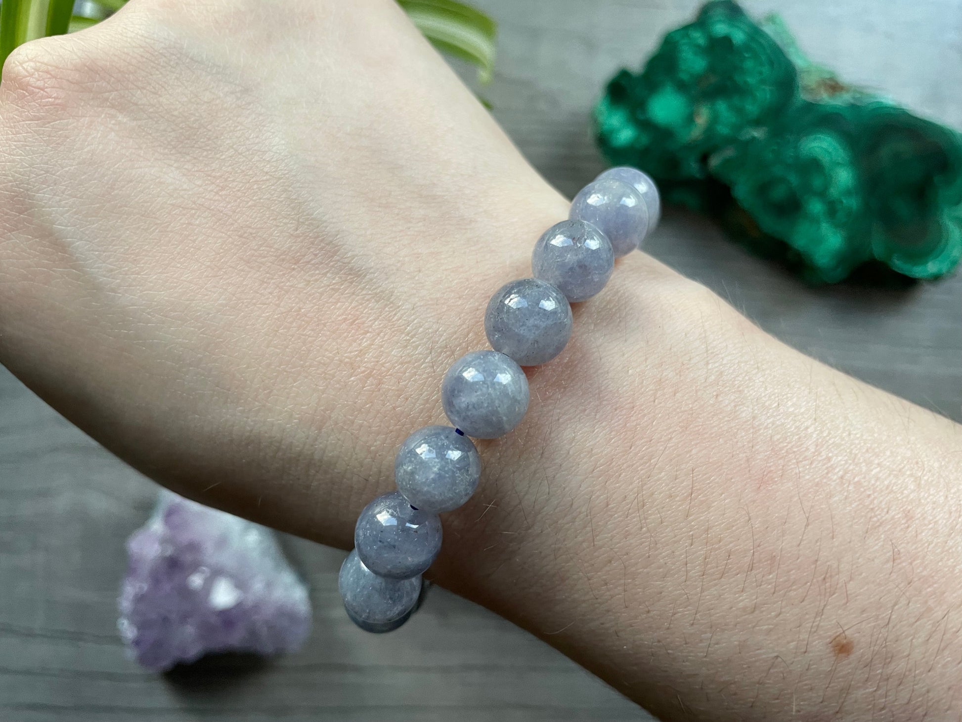 High-Quality Iolite Bracelet 10mm - The Wandering Fox Emporium, Your Crystal Store close up
