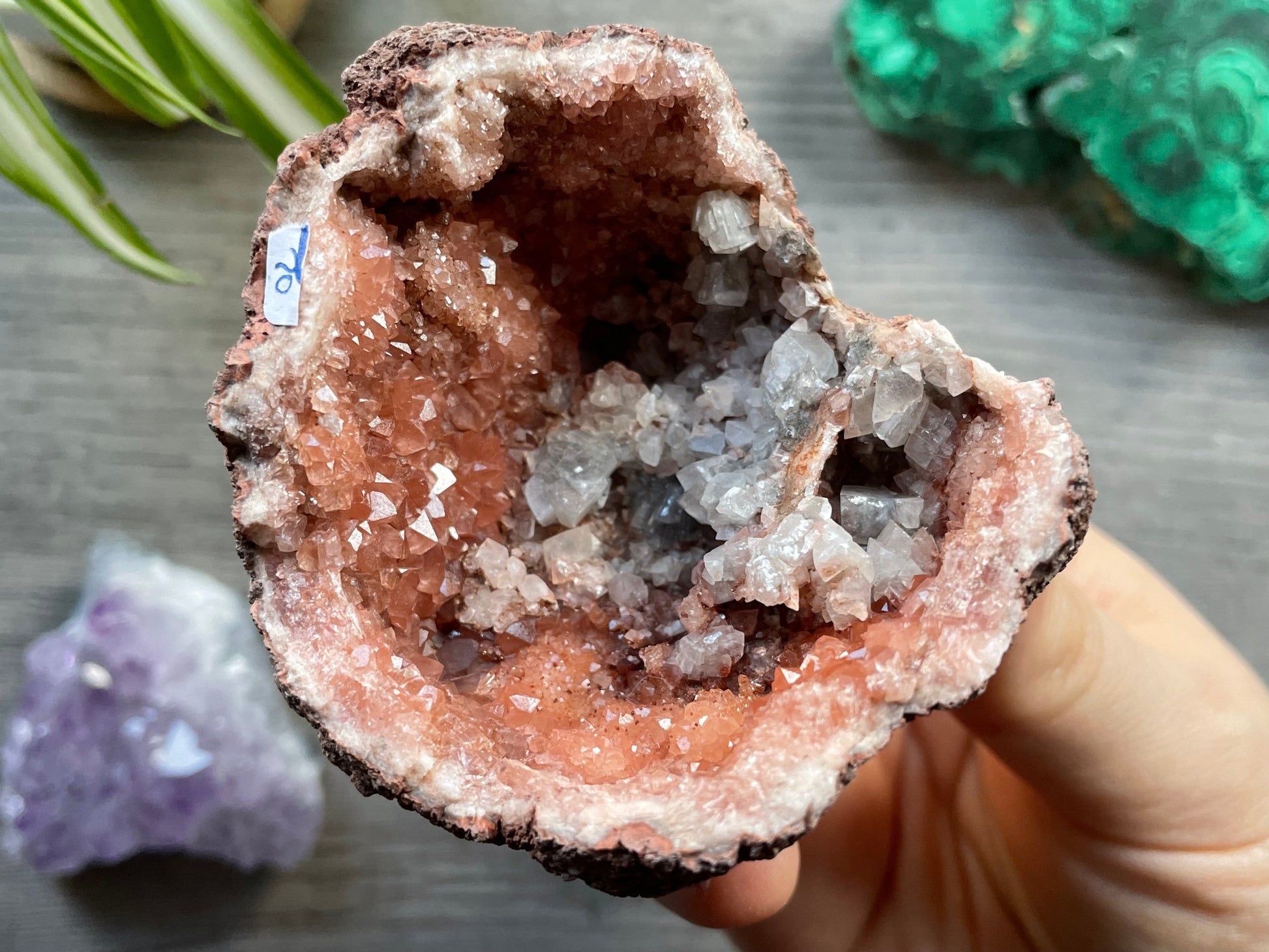 Pink Amethyst Geode Crystal with Calcite Formations
