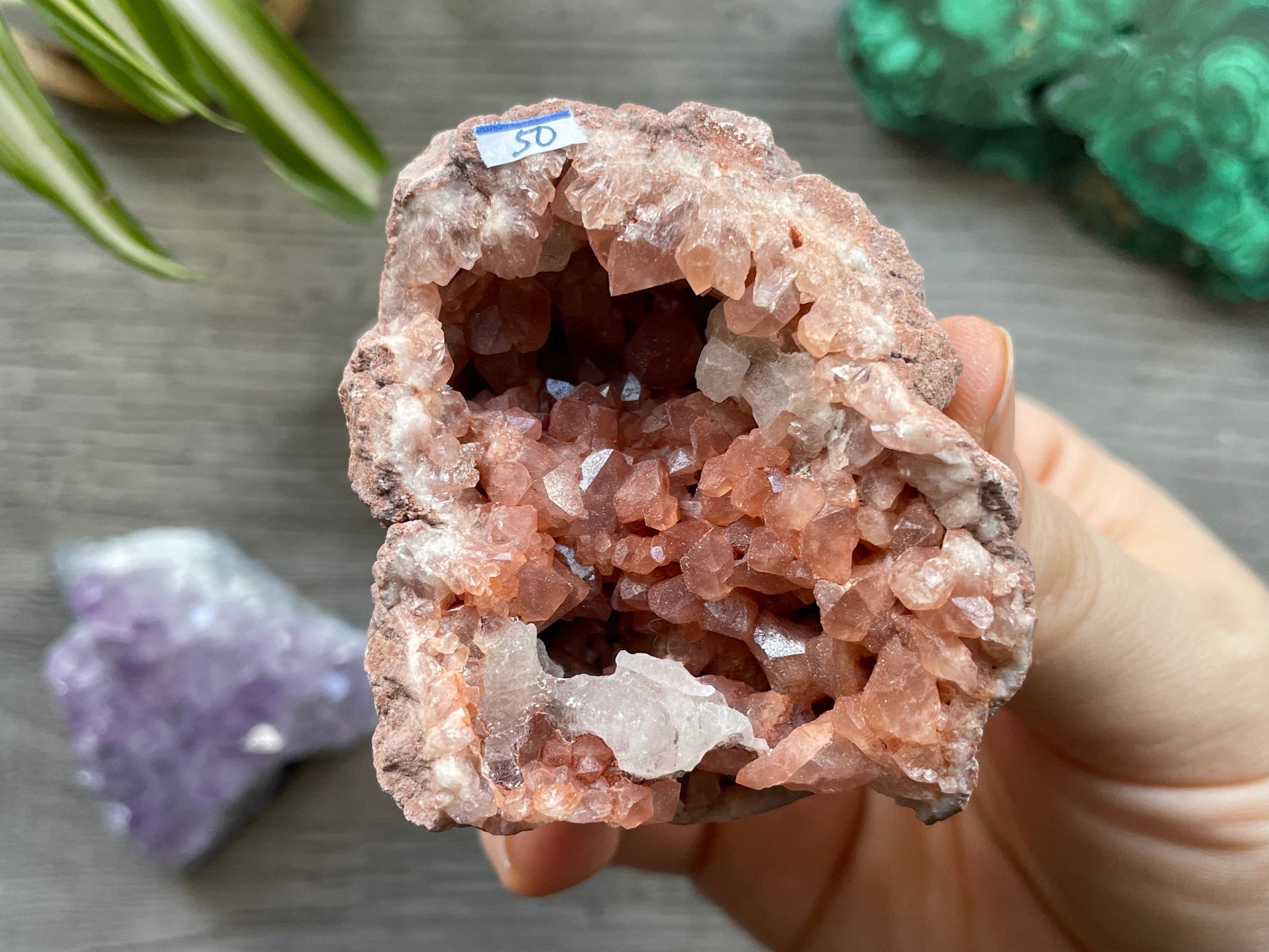 Pink Amethyst Geode Crystal with Calcite Formations top