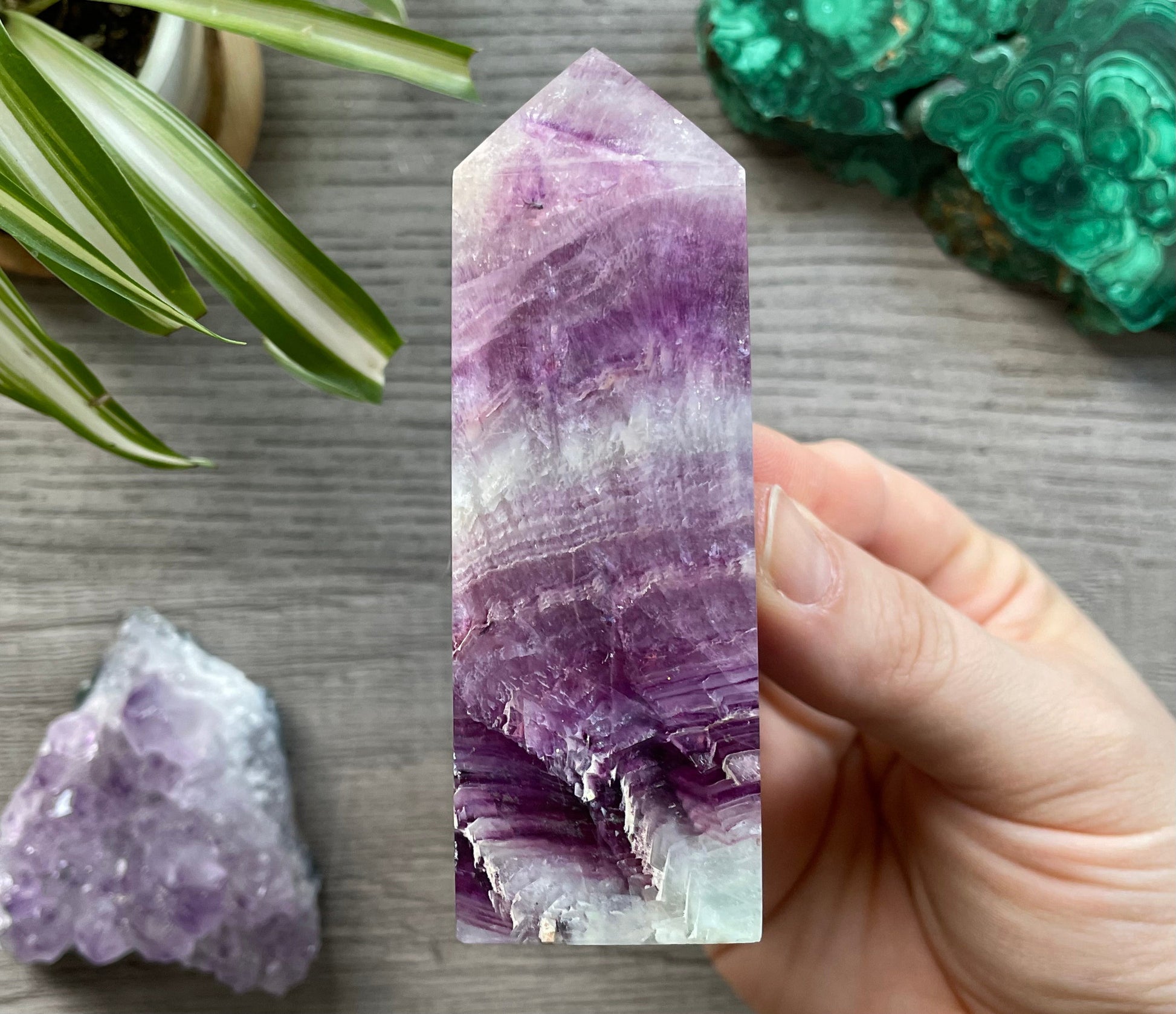 Pink & Purple Fluorite Crystal Obelisk back