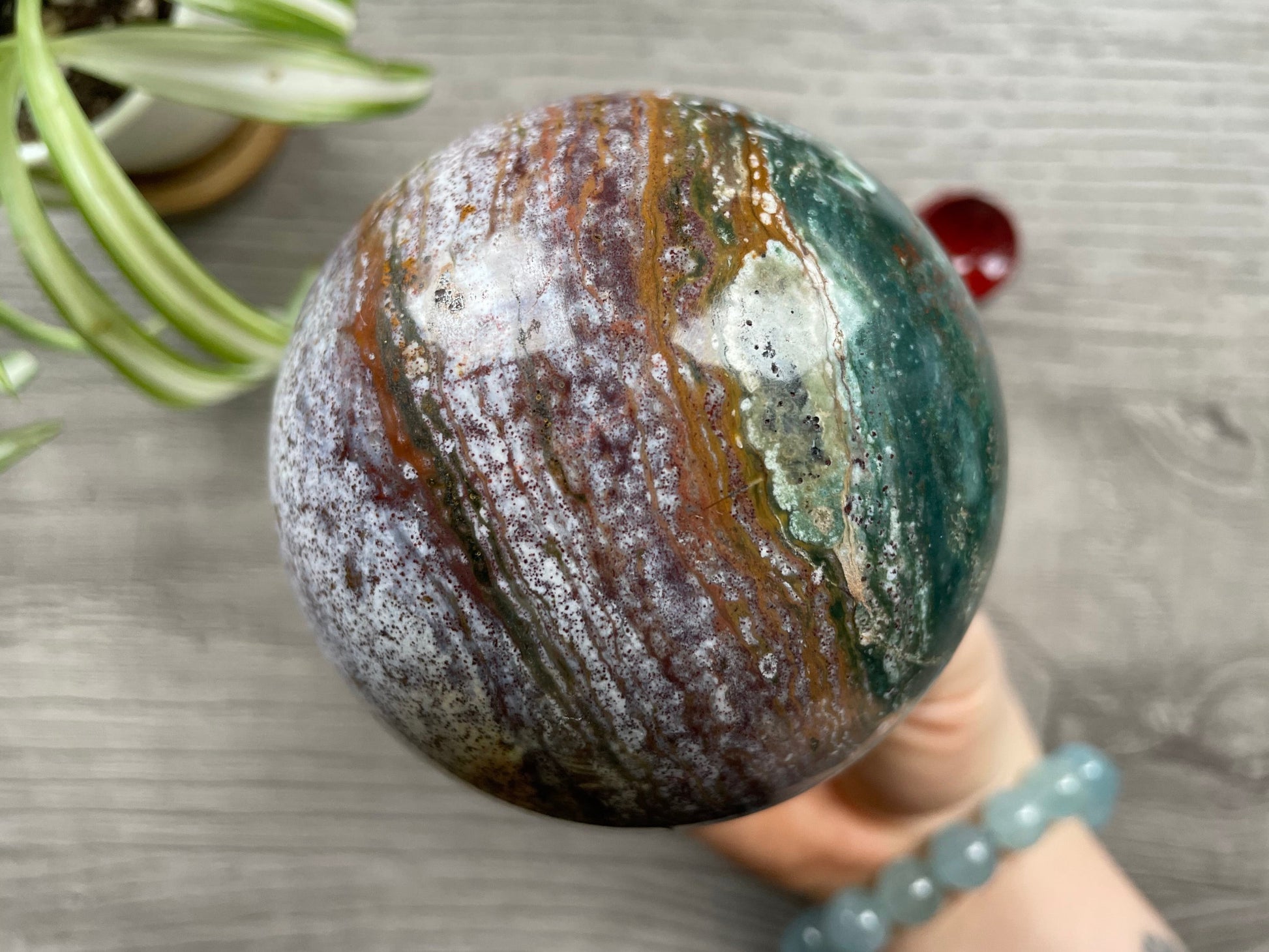 Ocean Jasper Sphere 80mm - The Wandering Fox Emporium, Your Crystal Store