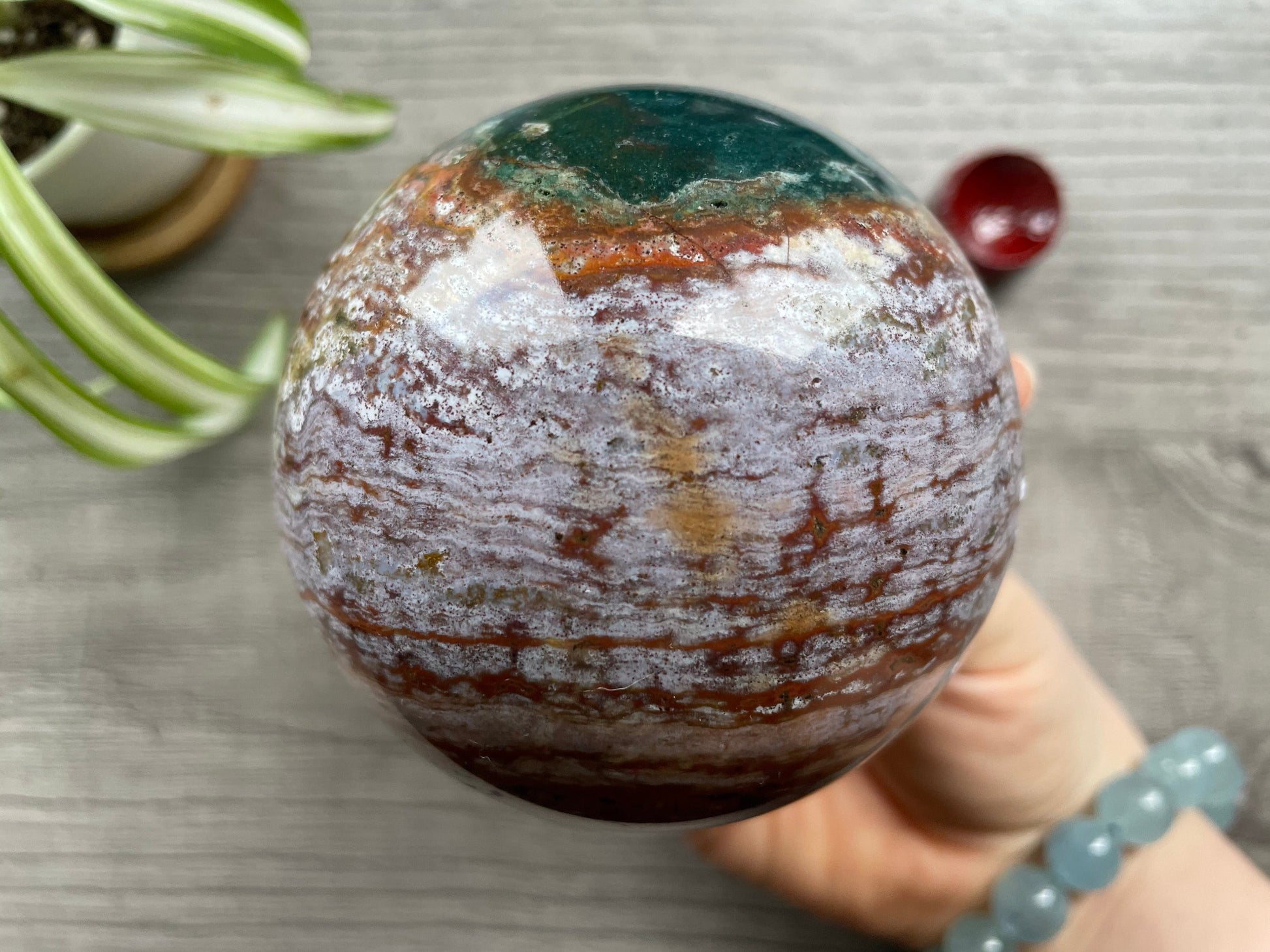 Ocean Jasper Sphere 77mm - The Wandering Fox Emporium, Your Crystal Store
