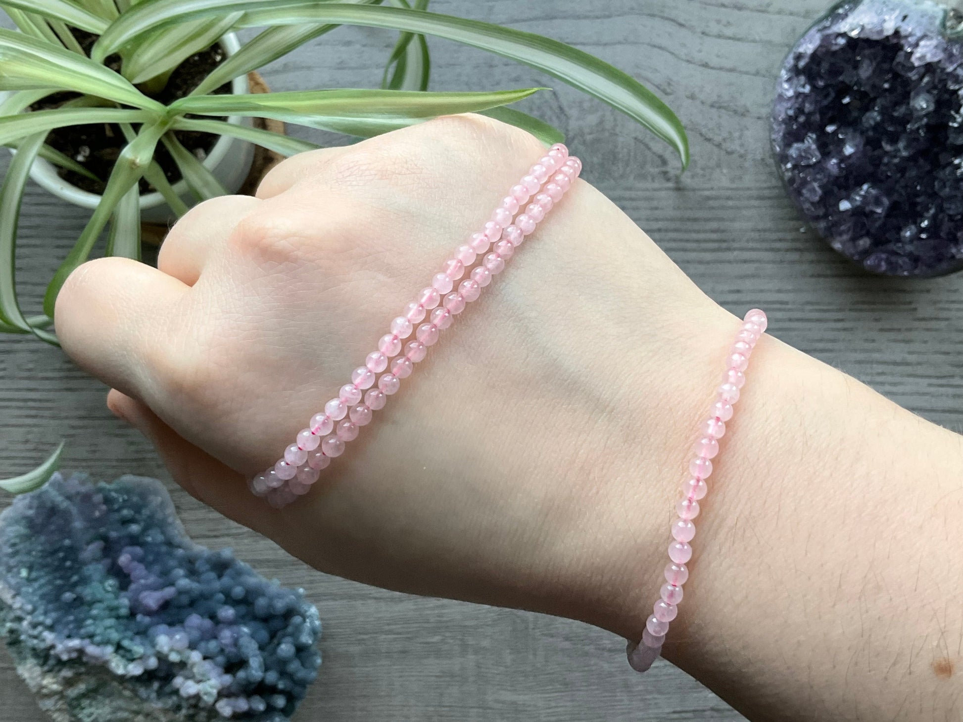 Rose Quartz Bracelet 3.5mm - The Wandering Fox Emporium, Your Crystal Store selection