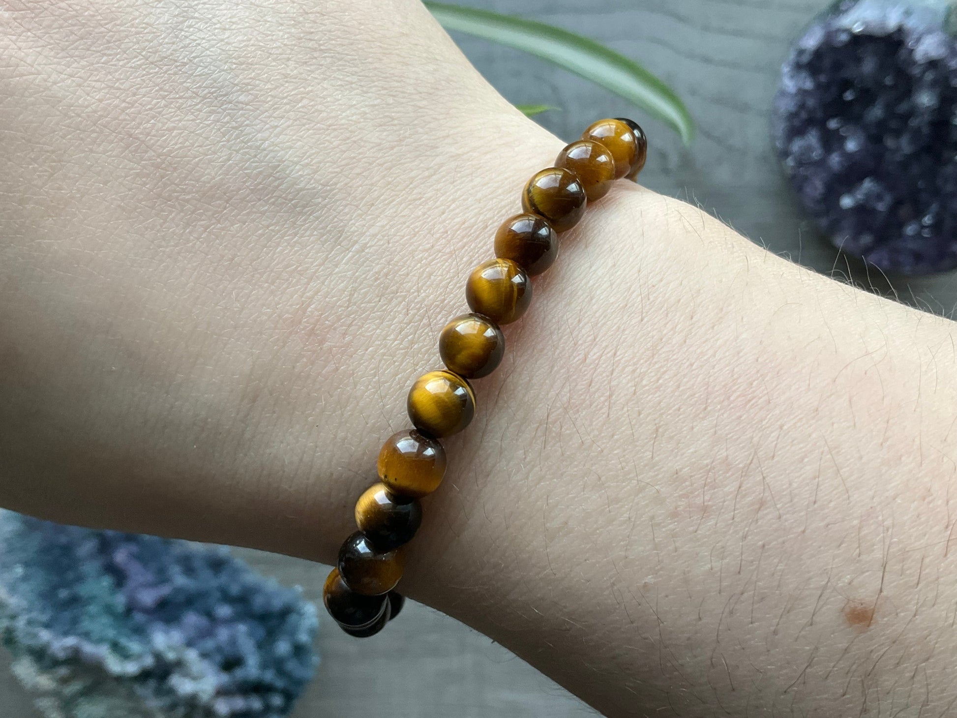 Tiger's Eye Bracelet 6mm - The Wandering Fox Emporium, Your Crystal Store close up