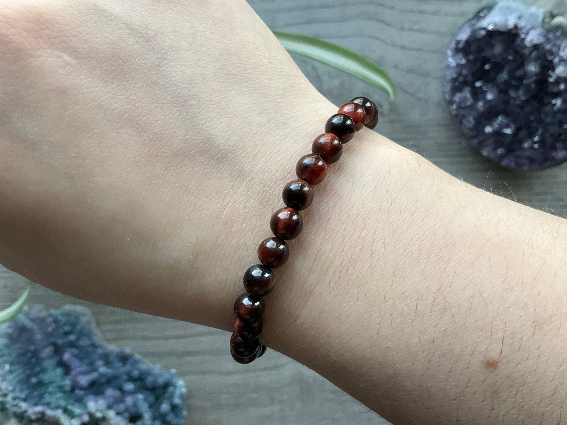 Red Tiger's Eye Bracelet 6mm - The Wandering Fox Emporium, Your Crystal Store close up