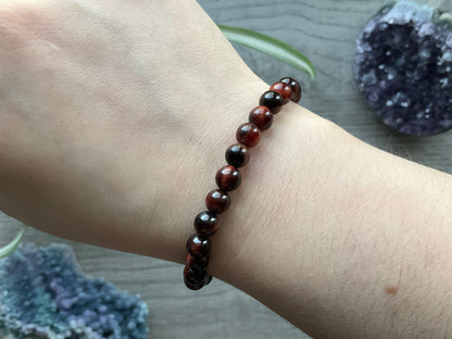 Red Tiger's Eye Bracelet 6mm - The Wandering Fox Emporium, Your Crystal Store close up
