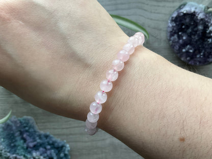 Rose Quartz Bracelet 6mm - The Wandering Fox Emporium, Your Crystal Store close up