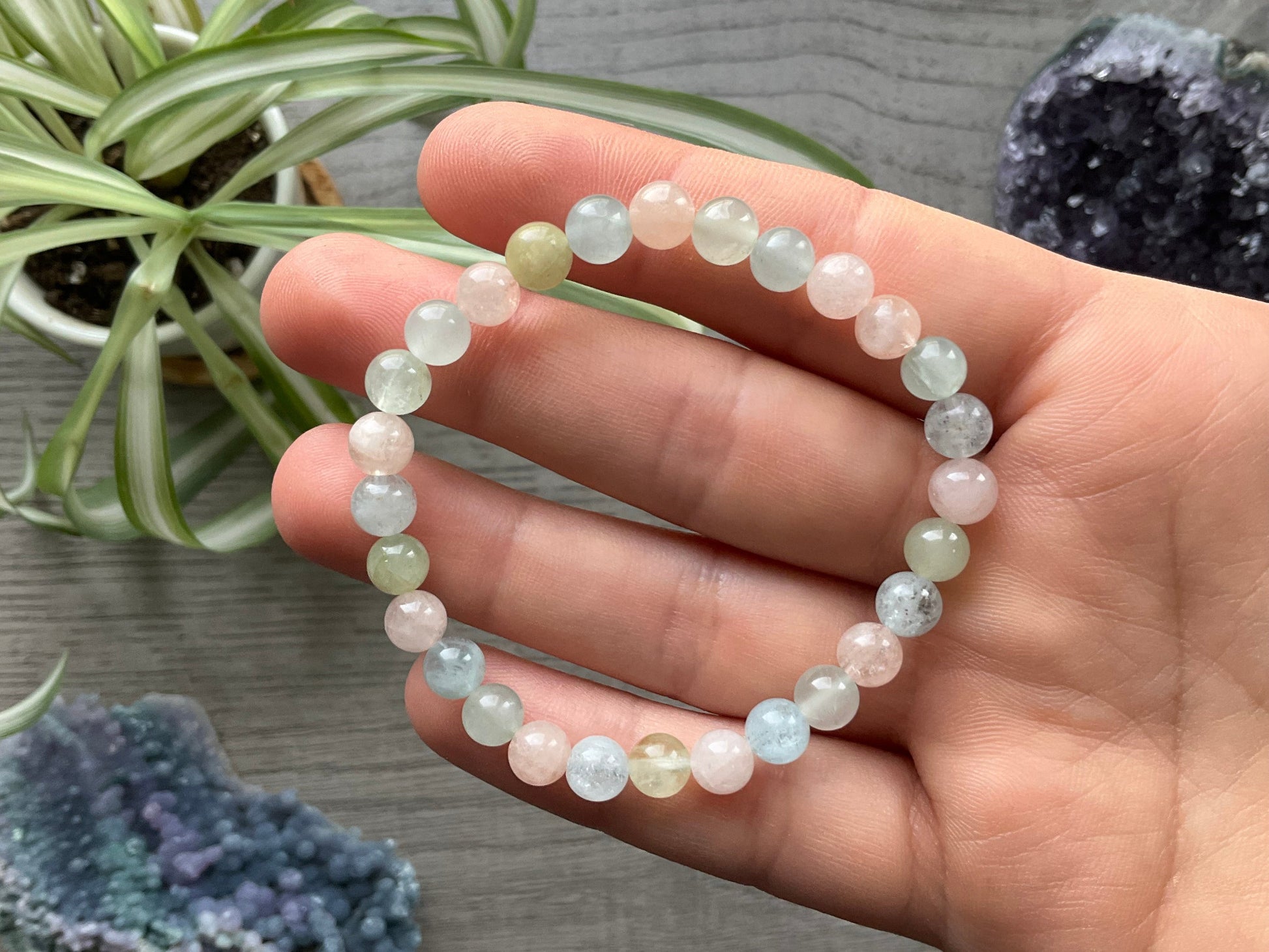 Morganite Bracelet 6.5mm - The Wandering Fox Emporium, Your Crystal Store