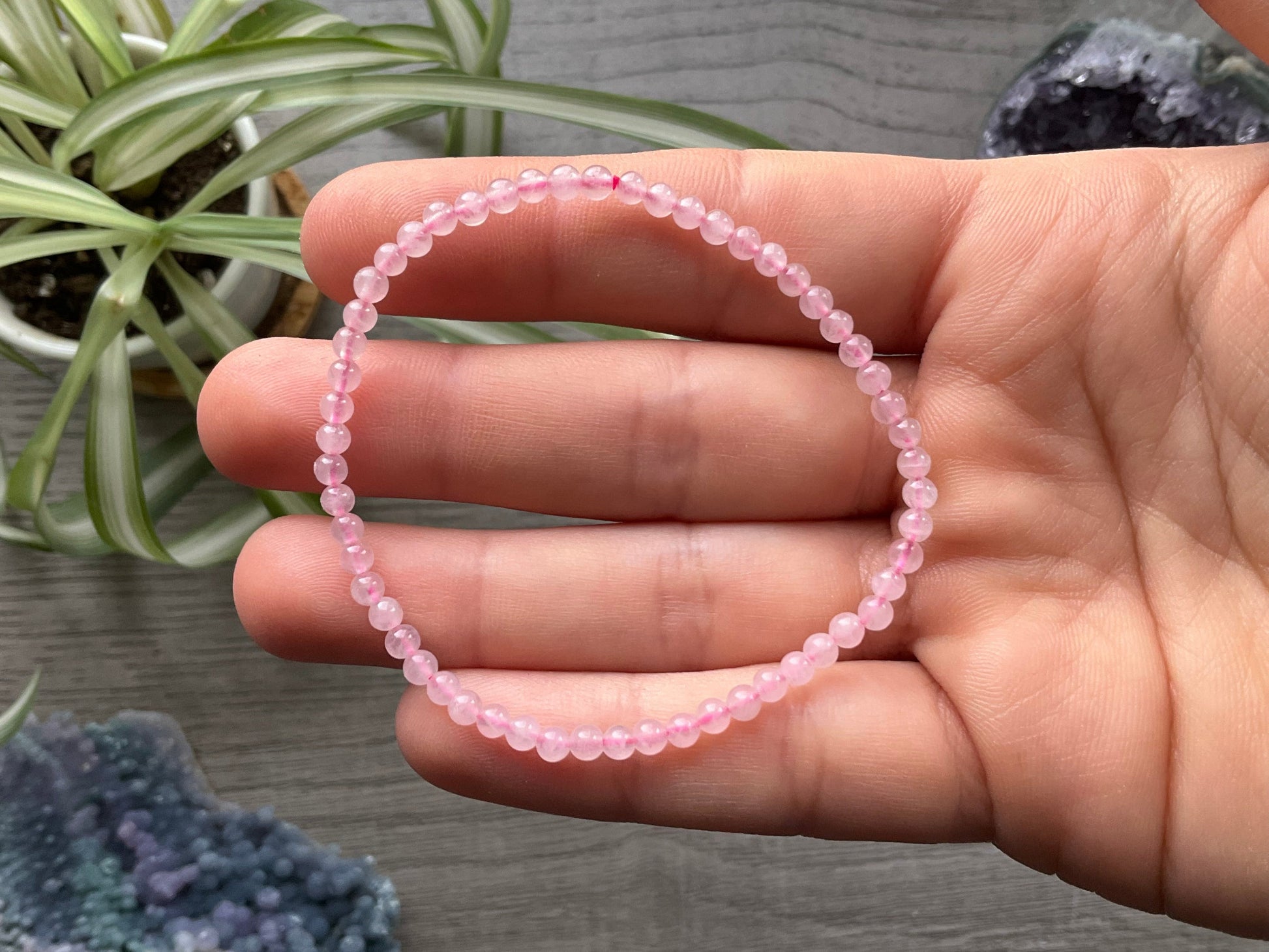 Rose Quartz Bracelet 3.5mm - The Wandering Fox Emporium, Your Crystal Store