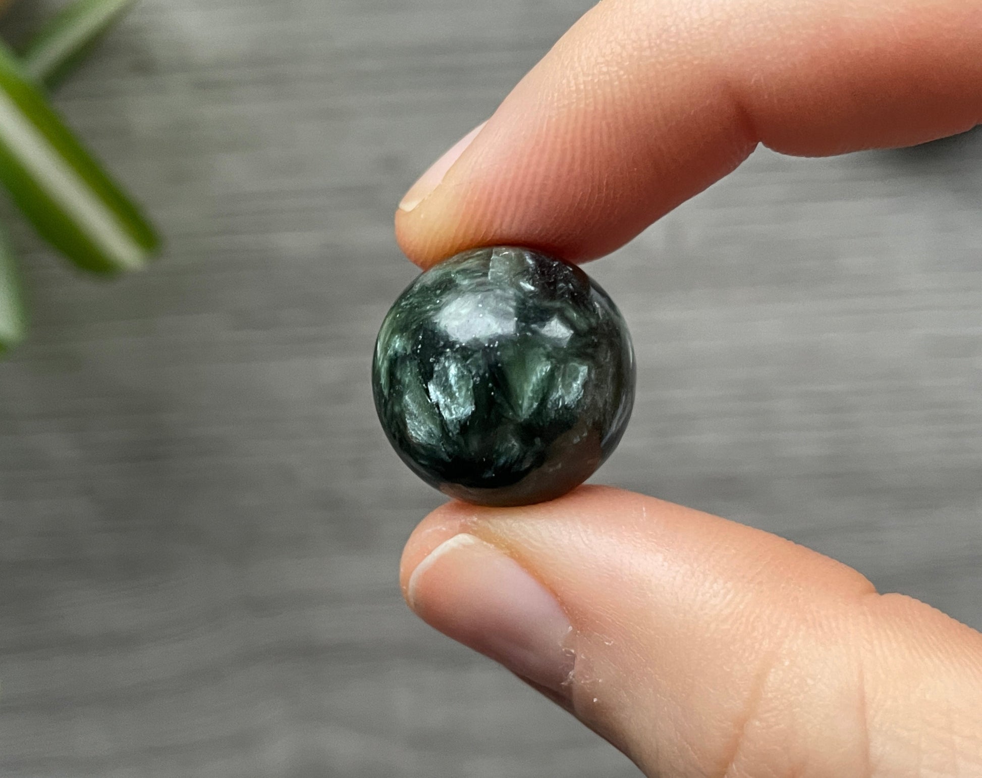 Seraphinite Mini Sphere - 17.5mm (B) - The Wandering Fox Emporium, Your Crystal Store back