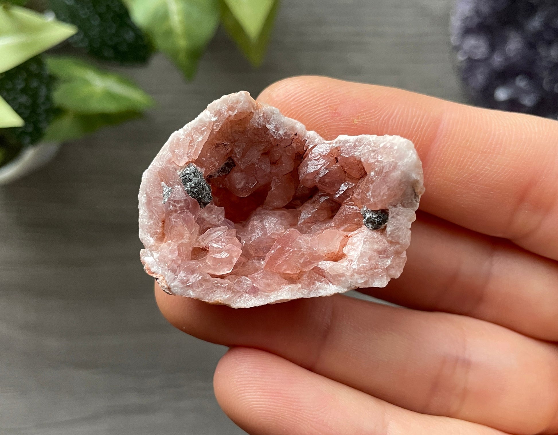 Pink Amethyst Geode Crystal Cluster (A) top