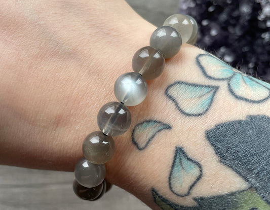 High Quality Grey Moonstone Bracelet 9.5mm - The Wandering Fox Emporium, Your Crystal Store