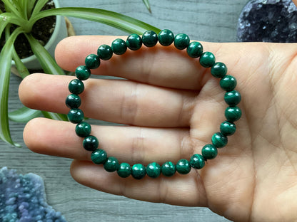 Malachite Bracelet (6mm) - The Wandering Fox Emporium, Your Crystal Store close up