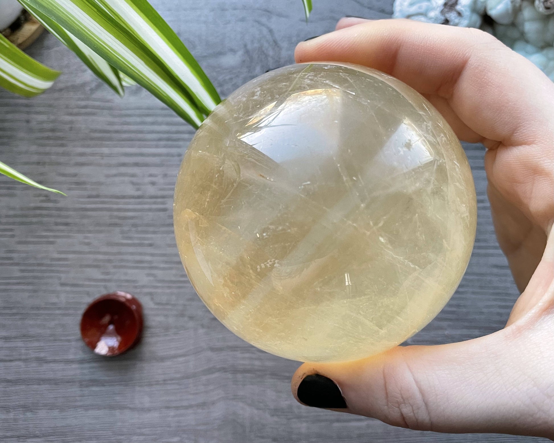 Honey Calcite Sphere - 77mm (E) - The Wandering Fox Emporium, Your Crystal Store