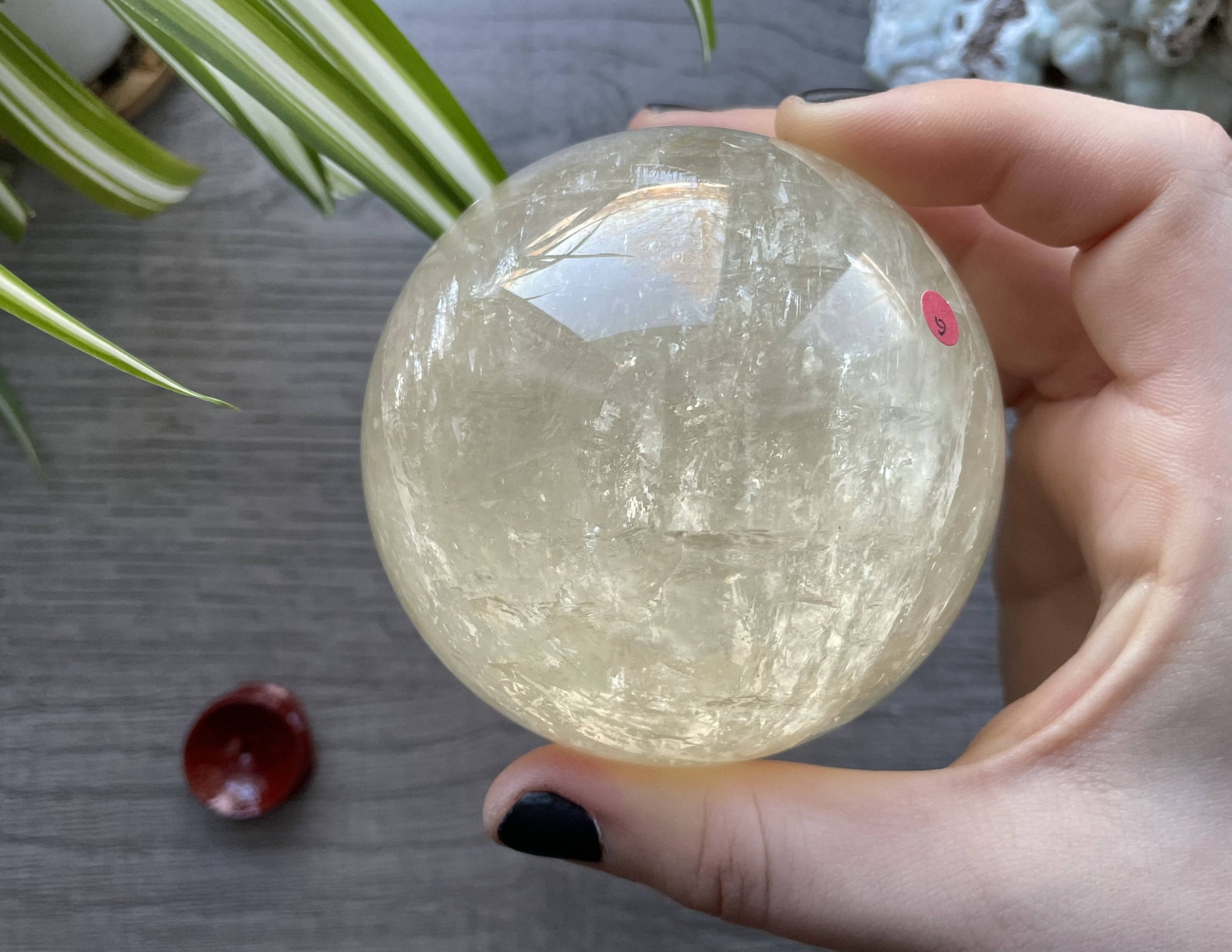 Honey Calcite Sphere - 79mm (G) - The Wandering Fox Emporium, Your Crystal Store front
