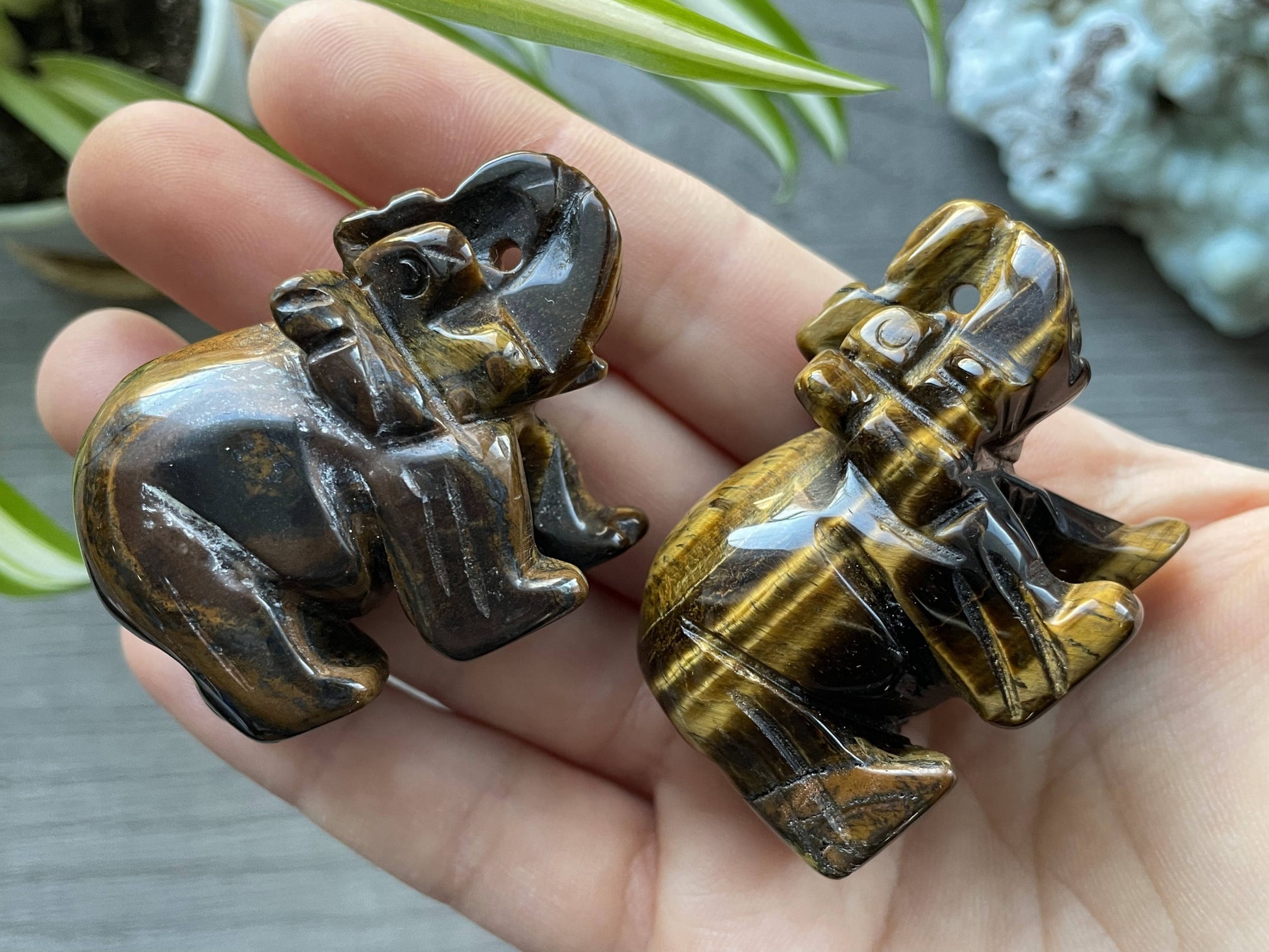 Tiger's Eye Elephant (5cm) Crystal Carving, side