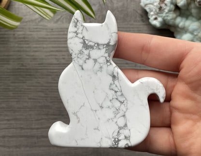 Howlite Cat Slab Crystal Carving (A) front