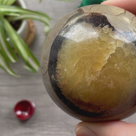Septarian Sphere - 70mm - The Wandering Fox Emporium, Your Crystal Store video