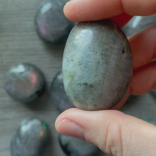 Purple Flash Labradorite Palm Stone video