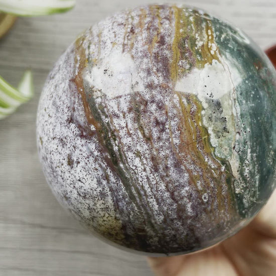 Ocean Jasper Sphere 80mm - The Wandering Fox Emporium, Your Crystal Store video