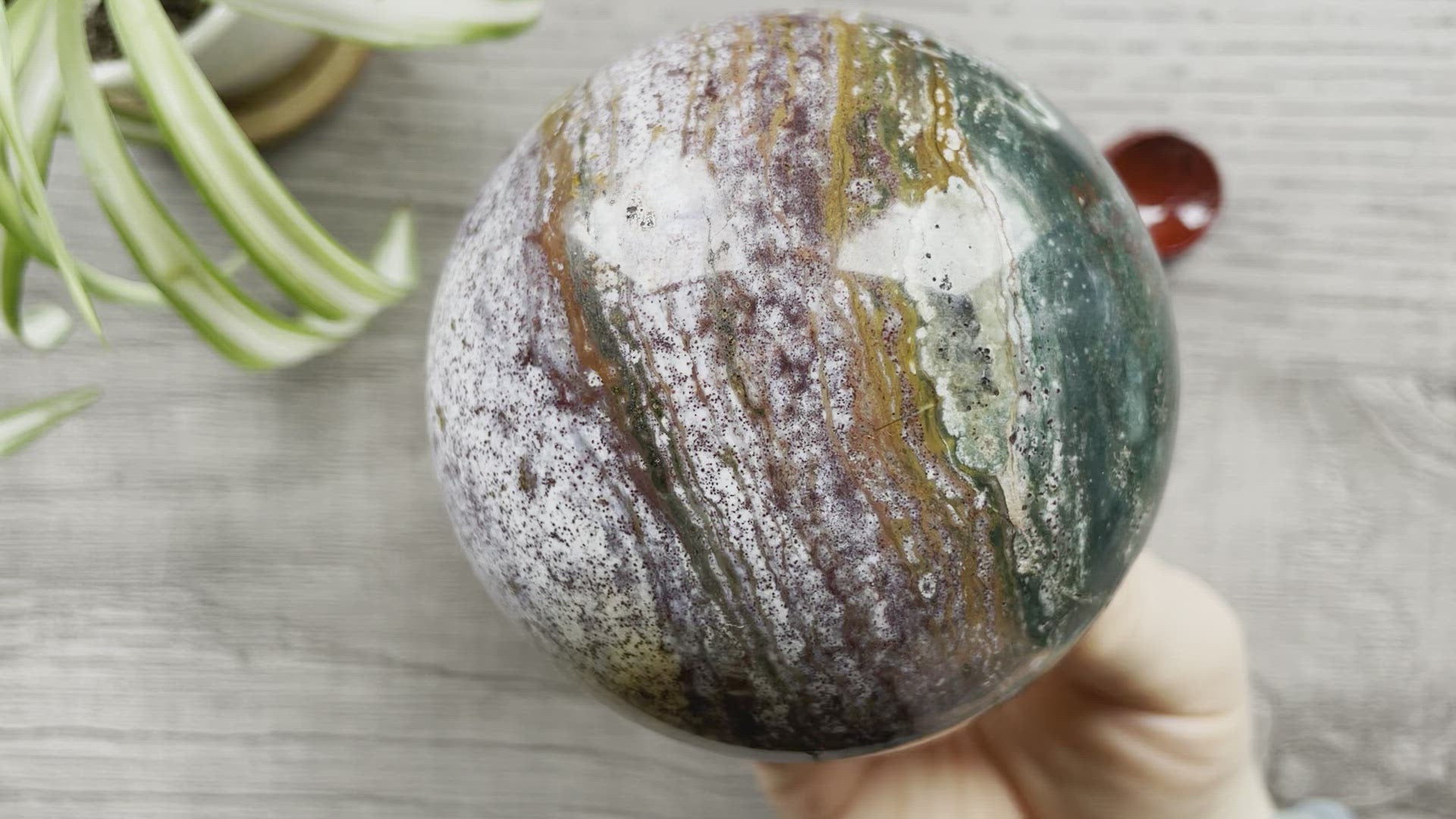 Ocean Jasper Sphere 80mm - The Wandering Fox Emporium, Your Crystal Store video