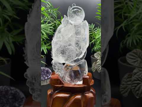 Clear Quartz Water Dragon and its Treasure Hoard Crystal Carving, video